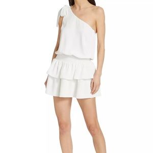 NWT Amanda Uprichard Mckinley One-Shoulder Smocked Tiered Minidress - white, S
